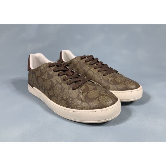 $168 Coach Clip Signature Low Top Sneaker Khaki Saddle G4949 Men's Size 11 - Picture 3 of 10
